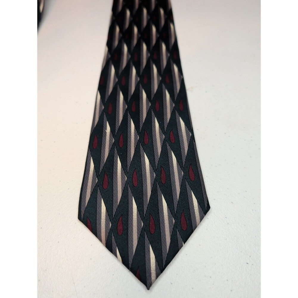 American Outpost 100% Silk Made in the USA Men's Neck Tie Green abstract Vintage